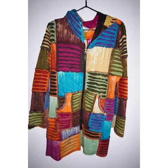 Greater Good Network Boho Patchwork Hoodie S/M – Handmade in Nepal – 100% Cotton - Picture 2 of 6
